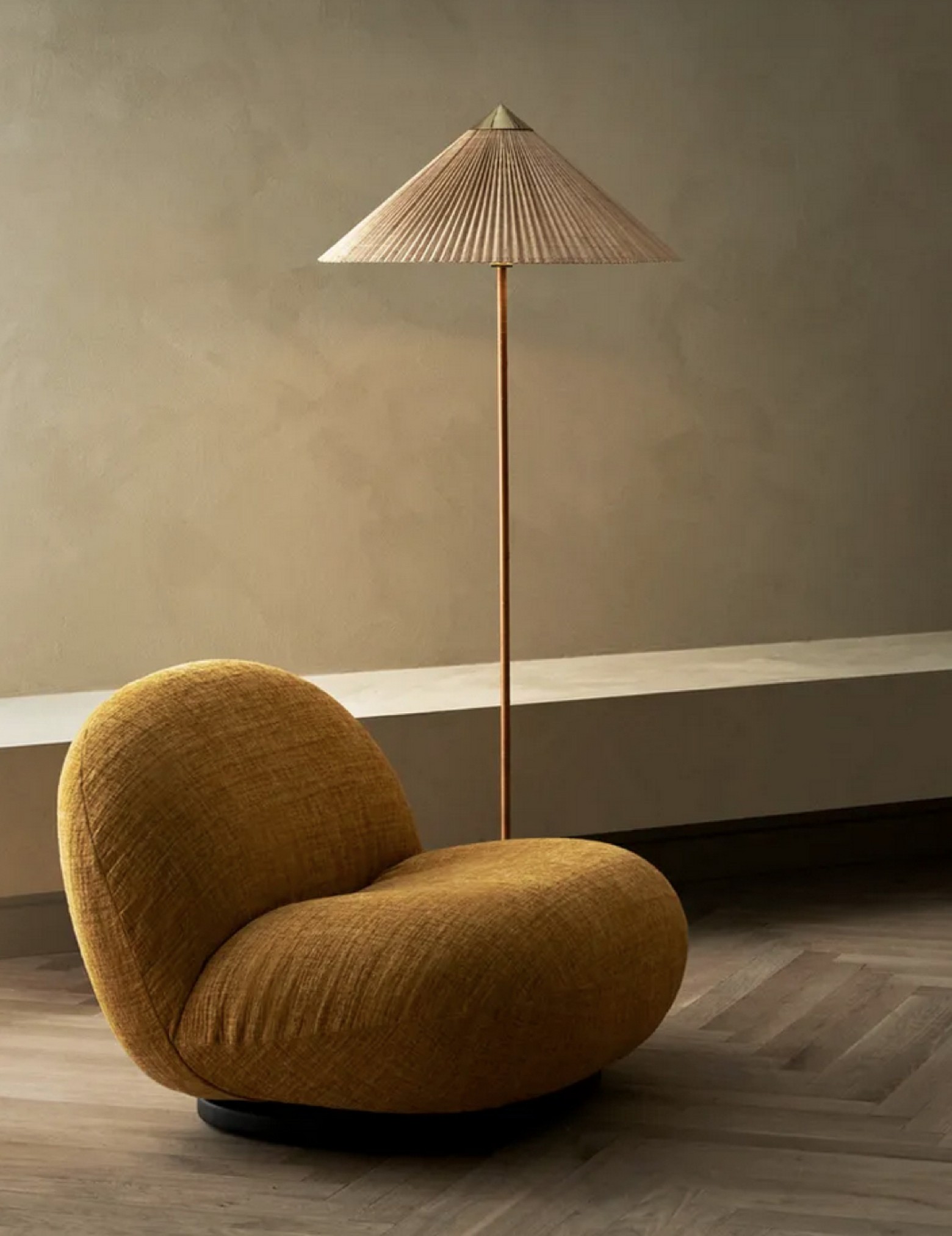 9602 Floor Lamp met kap in hand genaaide bamboo  Victors Design Agency