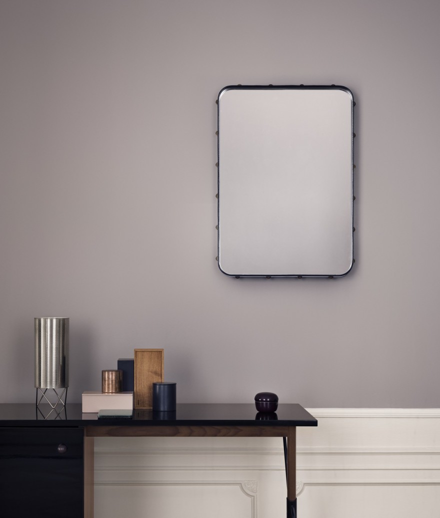 Adnet Wall Mirror Rectangular - black leather small