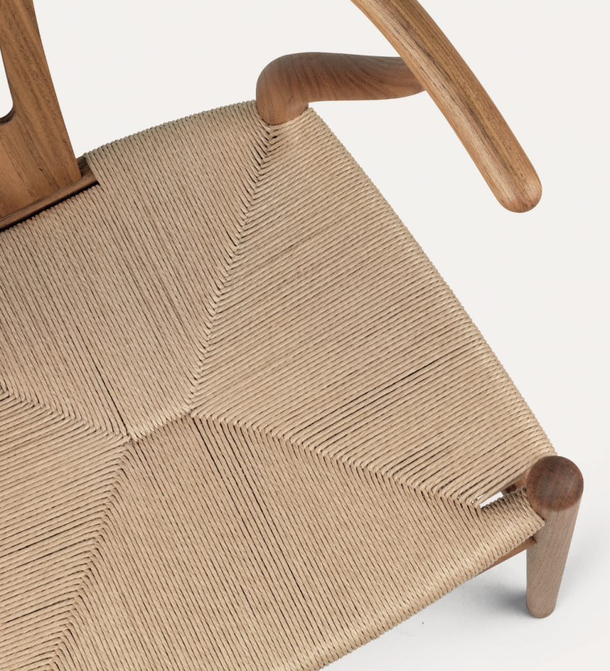 chaise CH24 teck avec assise en papier corde naturel