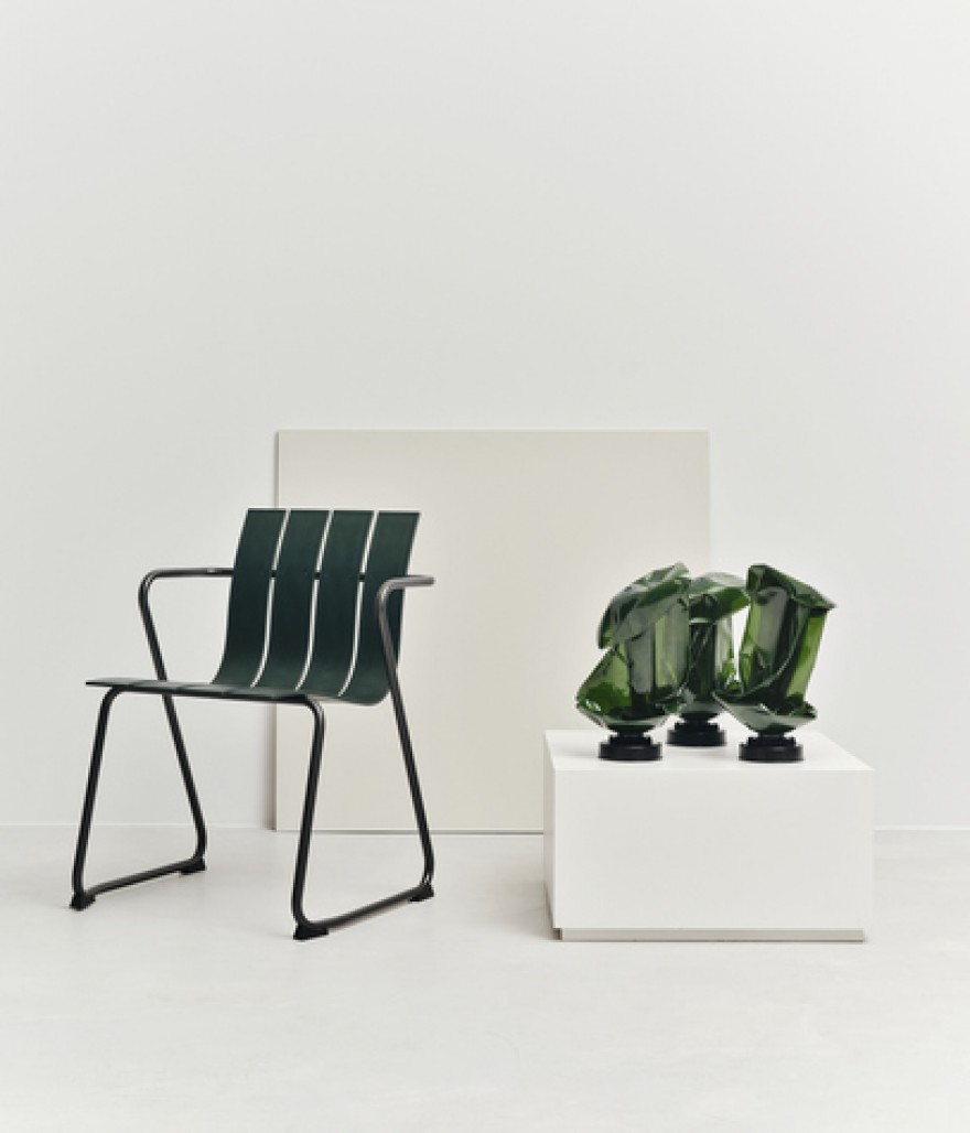 Ocean Chair in green, made out of plastic Carlsberg kegs: circular economy... 