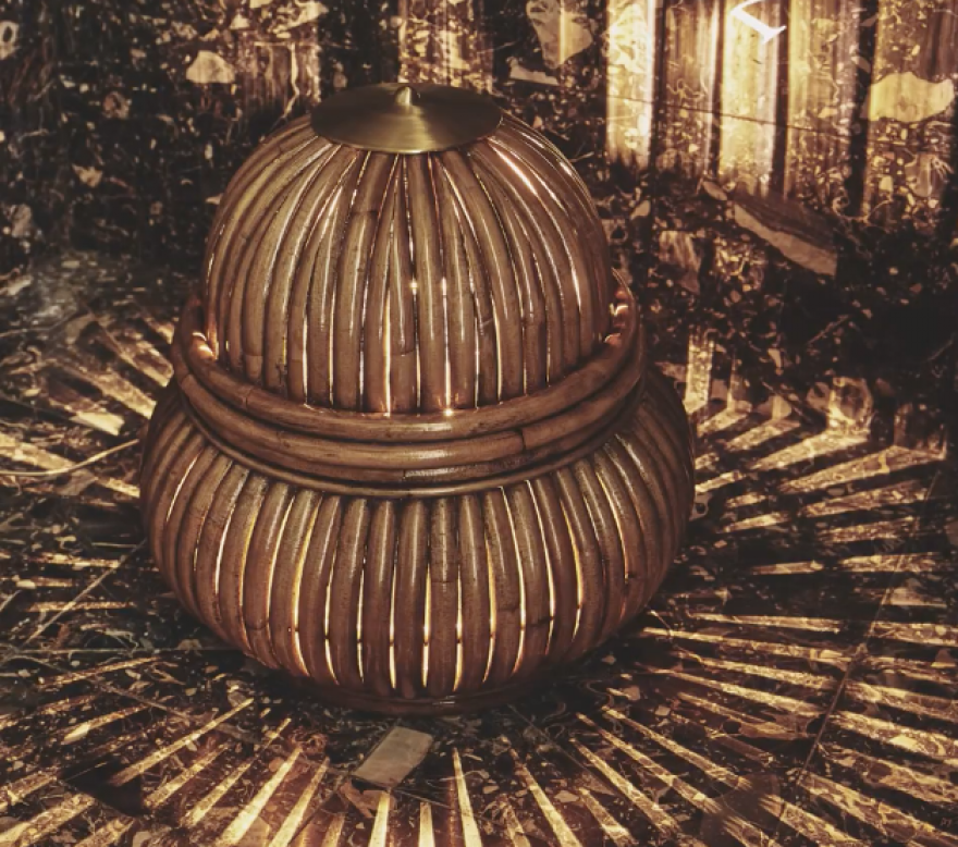 Rotan vloerlamp, 1972 design, Gubi collectie 
